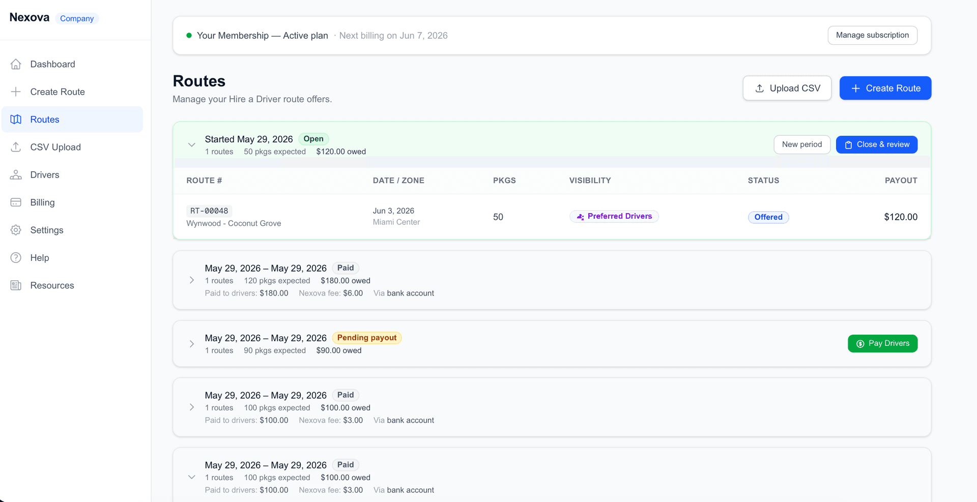 Company routes dashboard